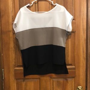 Blouse white tan and black